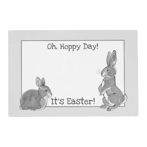 Easter Black White Gray Bunny Rabbit Happy Day Placemat