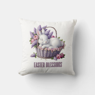 Easter Blessing – Bunny & Flower Basket Delight Throw Pillow