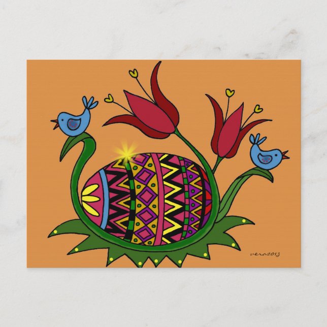 Easter Blessing Ukrainian Folk Art Holiday Postcard (Front)