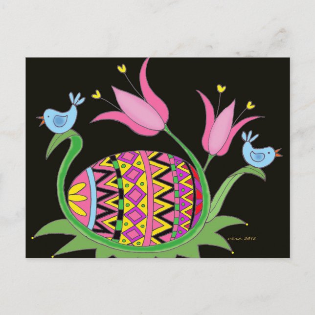 Easter Blessing Ukrainian Folk Art Holiday Postcard (Front)