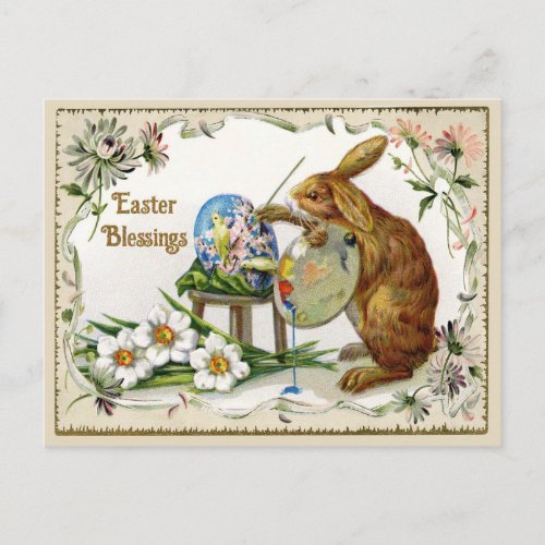 Easter Blessings Artist Bunny Vintage Reproduction Holiday Postcard
