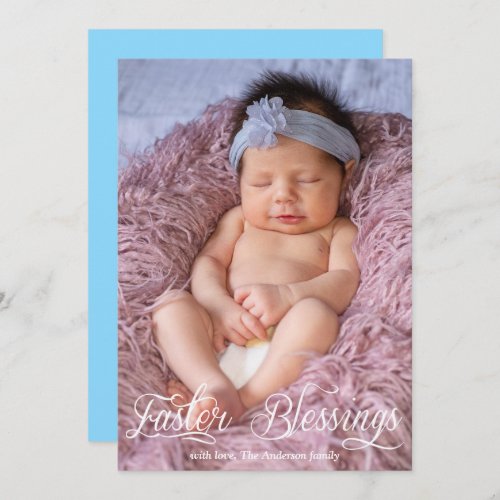 Easter Blessings Baby Boy Family Blue Photo Holiday Card