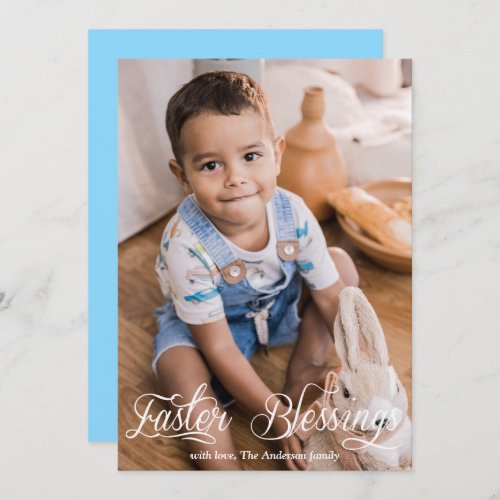 Easter Blessings Baby Boy Family Blue Photo Holiday Card
