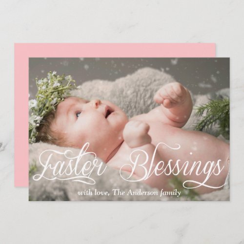 Easter Blessings Baby Family Pink Photo Holiday Card