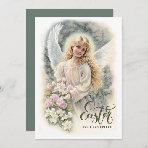 Easter Blessings Beautiful Little Angel Religious Holiday Card