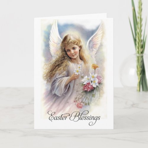 Easter Blessings Beautiful Little Angel Religious Holiday Card
