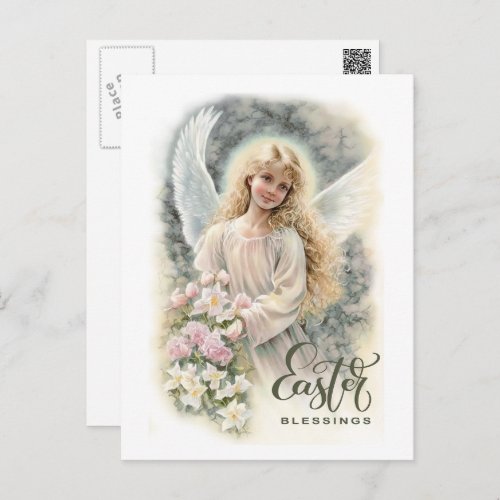 Easter Blessings Beautiful Little Angel Religious Holiday Postcard