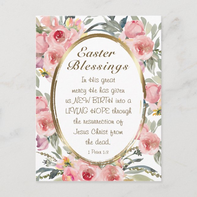 Easter Blessings Bible Verse Elegant Pink Floral Postcard (Front)