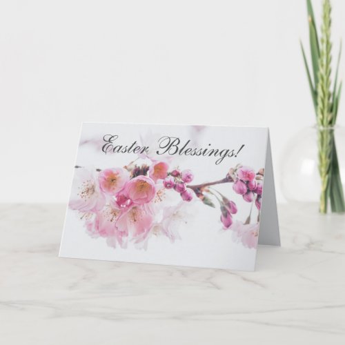 Easter Blessings Bible Verse Pink Cherry Blossoms Holiday Card