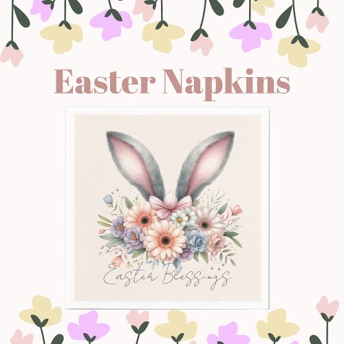 Easter Blessings Brunch Cute Bunny Ears Pink Napkins