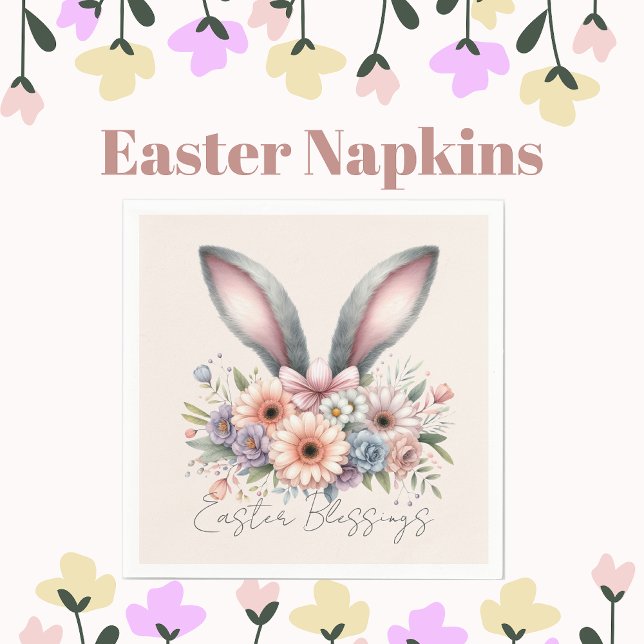 Easter Blessings Brunch Cute Bunny Ears Pink Napkins (Creator Uploaded)