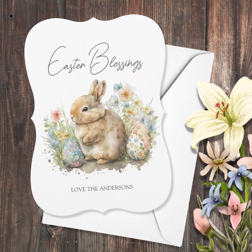 Easter Blessings Bunny Watercolor Holiday Card