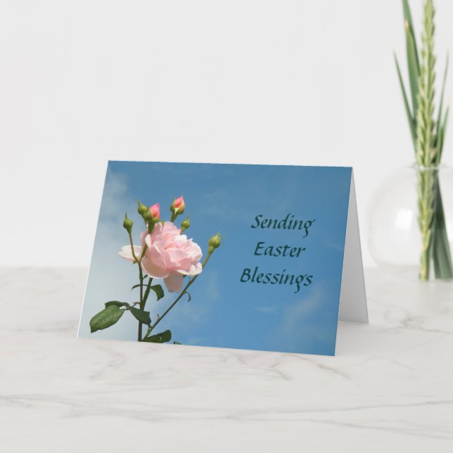 Easter Blessings Card with Pink Rose (Front)