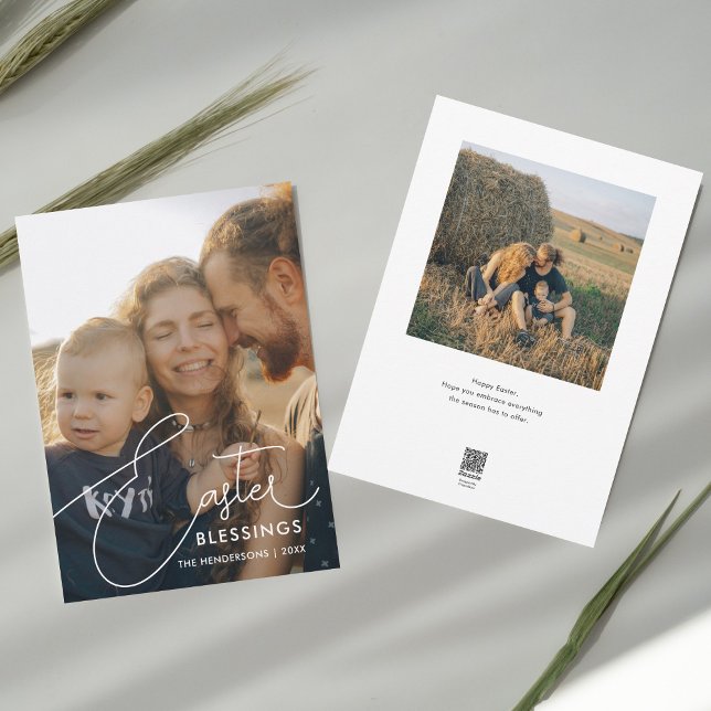 Easter Blessings Chic Script Photo Holiday Card (Creator Uploaded)
