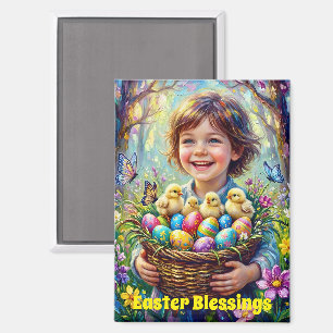 ~ EASTER BLESSINGS ~ Child Chicks Eggs ~ Magnet