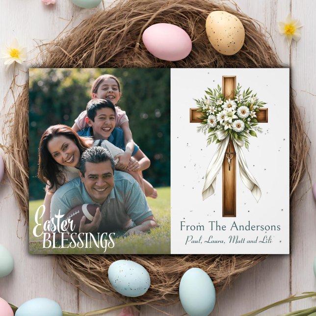 Easter Blessings Christian Cross Custom Photo Holiday Card (Easter Blessings Christian Cross Custom Photo Holiday Card)