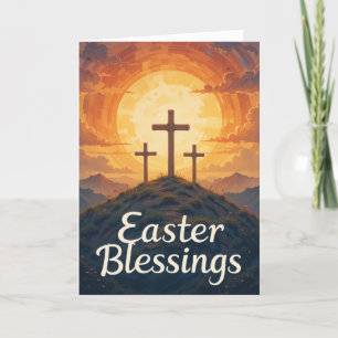 Easter Blessings Christian Cross Sunset Religious  Letterpress Thank You Card