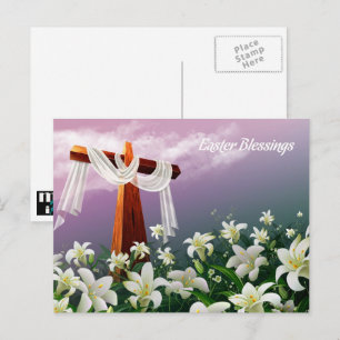 Easter Blessings. Christian Religious Holiday Postcard