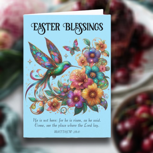 Easter Blessings Colorful Hummingbird Christian  Holiday Card (Creator Uploaded)