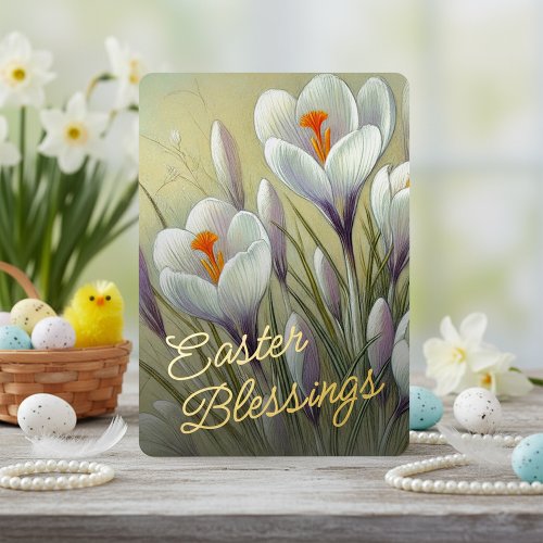 Easter Blessings Crocus Floral Gold Foil Card