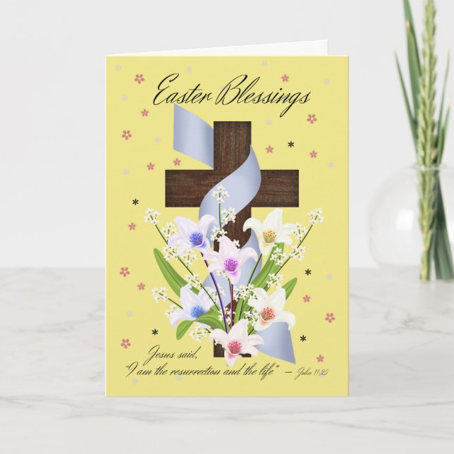 Easter Blessings - Cross And Flowers - Easter Card (Front)