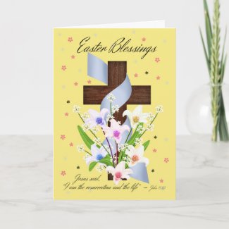 Easter Blessings - Cross And Flowers - Easter Card