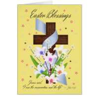 Easter Blessings - Cross And Flowers - Easter Card