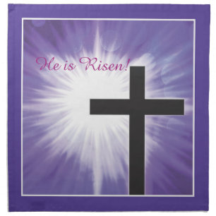 Easter Blessings Cross Starburst on Purple, Risen Cloth Napkin