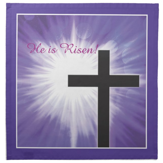 Easter Blessings Cross Starburst on Purple, Risen Cloth Napkin (Front)
