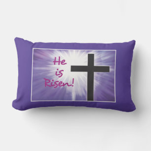 Easter Blessings Cross Starburst on Purple, Risen Lumbar Pillow