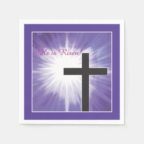 Easter Blessings Cross Starburst on Purple Risen Napkins