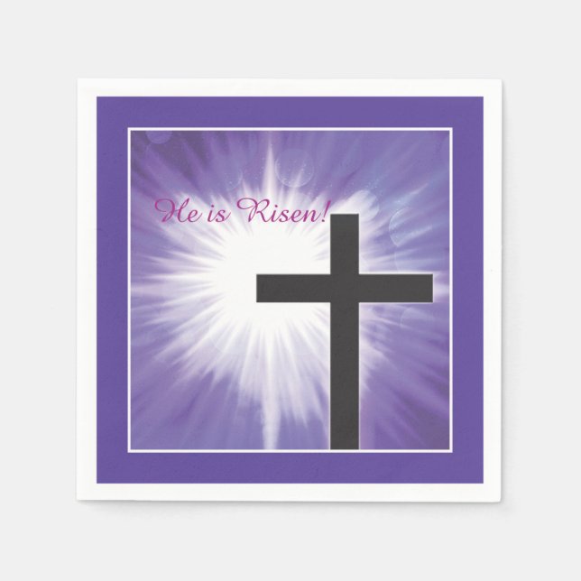 Easter Blessings Cross Starburst on Purple, Risen Napkins (Front)