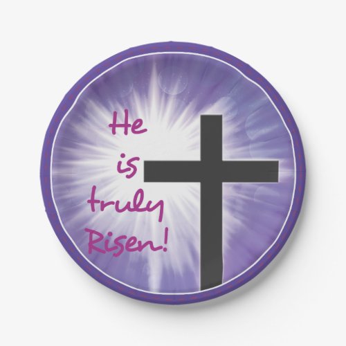 Easter Blessings Cross Starburst on Purple Risen Paper Plates