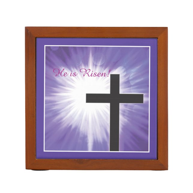 Easter Blessings Cross Starburst on Purple, Risen Pencil Holder (Front)