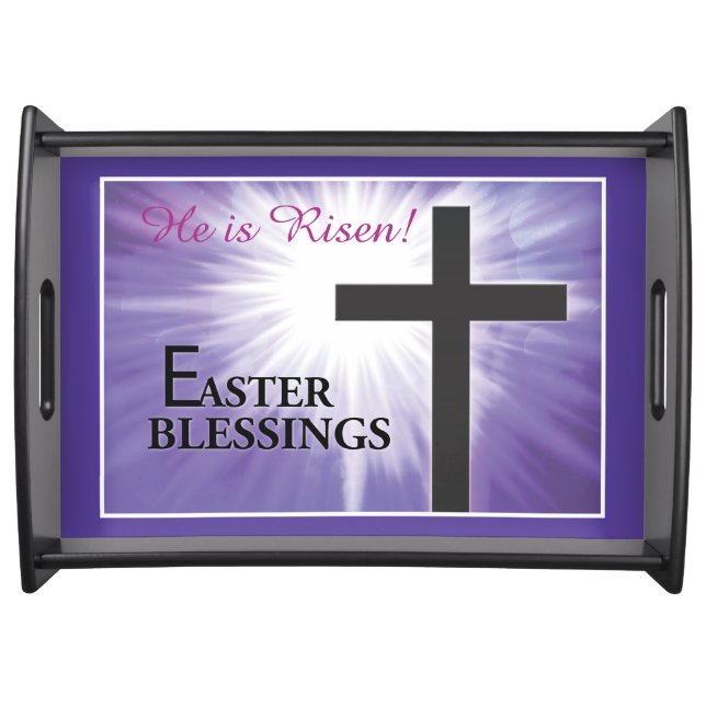 Easter Blessings Cross Starburst on Purple, Risen Serving Tray (Front)