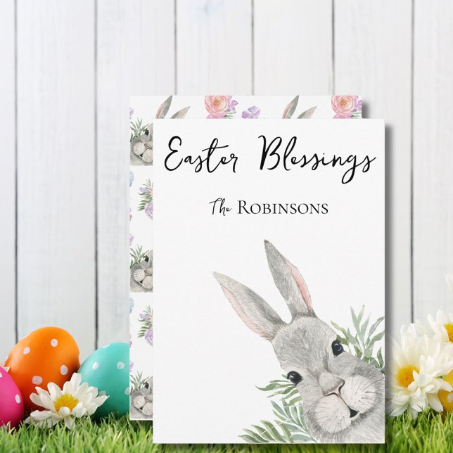 Easter Blessings Curious Grey Bunny Green Leaves (Creator Uploaded)