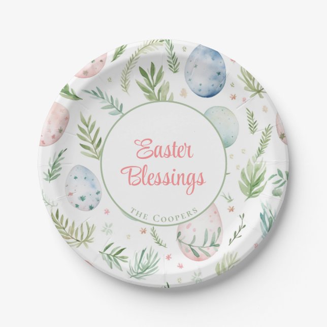 Easter Blessings | Custom Name | Botanical Paper Plates (Front)