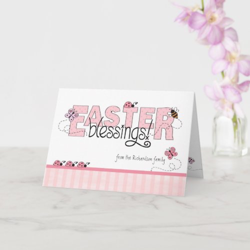 Easter Blessings Custom Name Pink Chevron Card