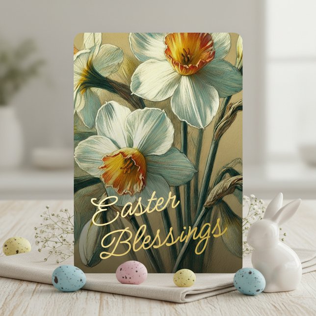 Easter Blessings Daffodil Floral Gold Foil Card (Creator Uploaded)