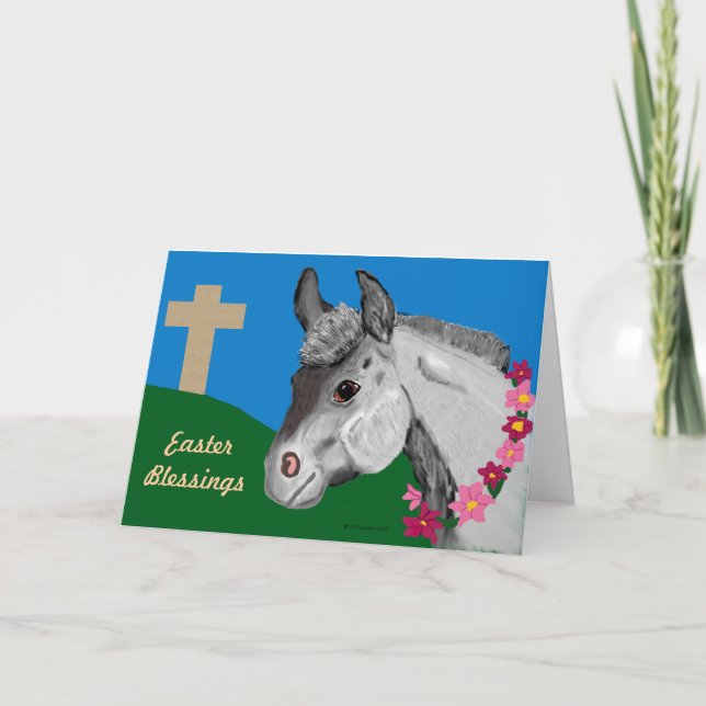 Easter Blessings Donkey Greeting Card (Front)