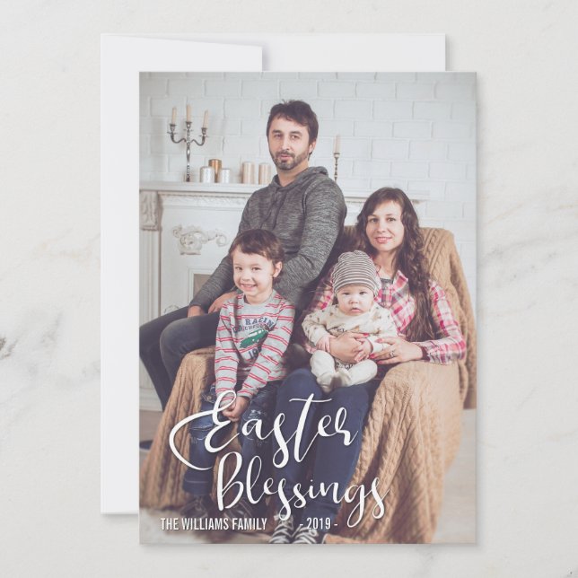 Easter Blessings | Elegant Easter Family Photo Holiday Card (Front)