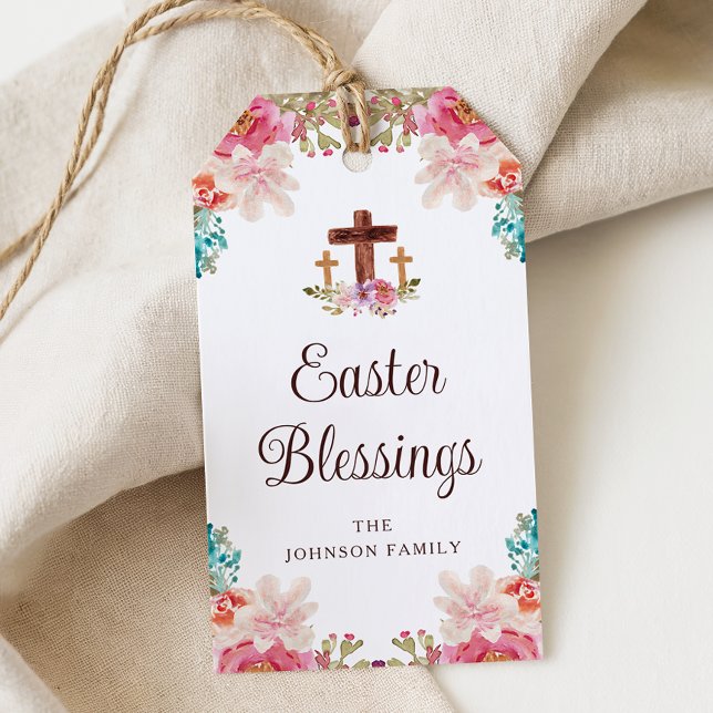 Easter Blessings Elegant Floral Cross Gift Tags (Easter Blessings Elegant Floral Cross Gift Tags)