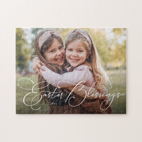 Easter blessings elegant personalized photo jigsaw puzzle