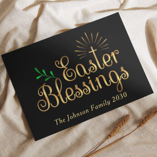 Easter Blessings Family Name & Photo Gold Cross Card