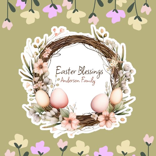 Easter Blessings Family Name Wreath Vintage Sticker