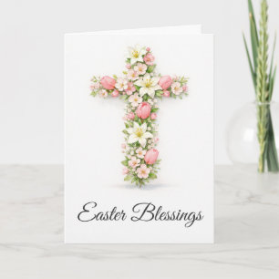 Easter Blessings Floral Cross Christian Easter Card