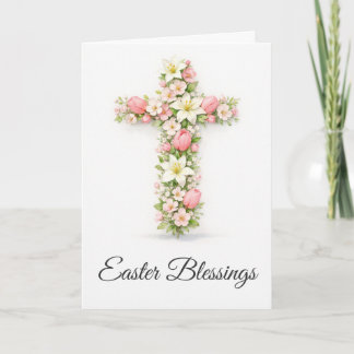 Easter Blessings Floral Cross Christian Easter  Card