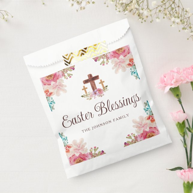 Easter Blessings Floral Cross  Favor Bag (Sealed)