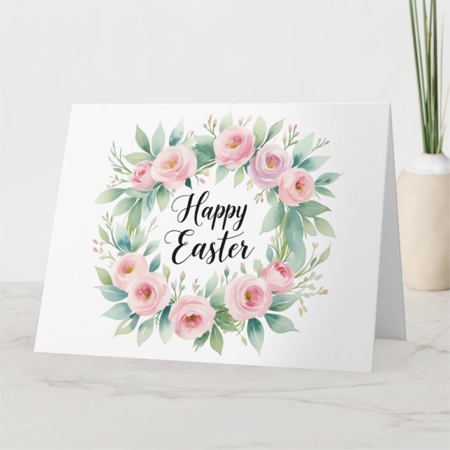 Easter Blessings – Floral Cross Watercolor Greetin Card (Front)