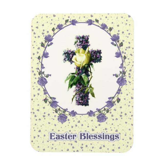 Easter Blessings. Floral Easter Cross Gift  Magnet (Vertical)